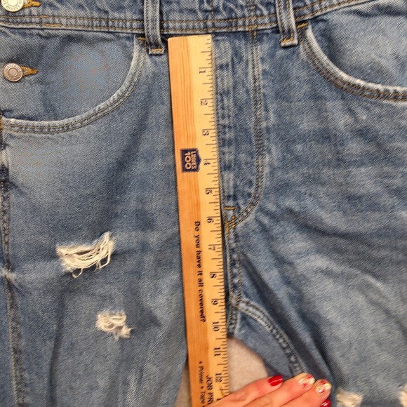 H&M &Denim Overalls Womens 2 Blue Slim Fit Distressed Ripped Medium Wash Jean - Picture 7 of 13